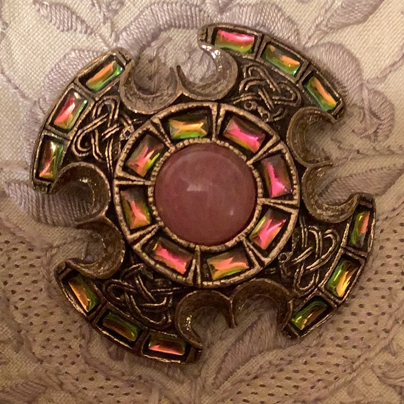 Miracle Celtic Cross Brooch Pink W/Rainbow Colors